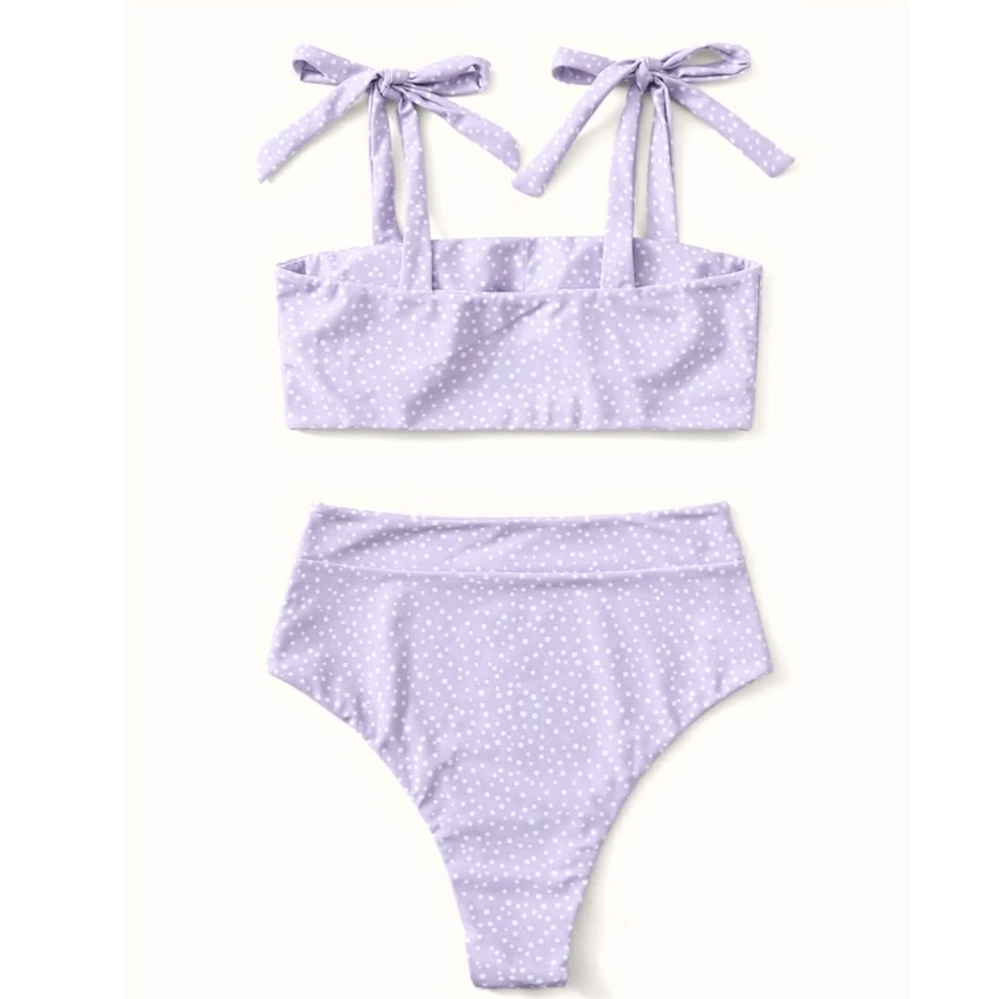 Polka dot tie shoulder high waist bikini